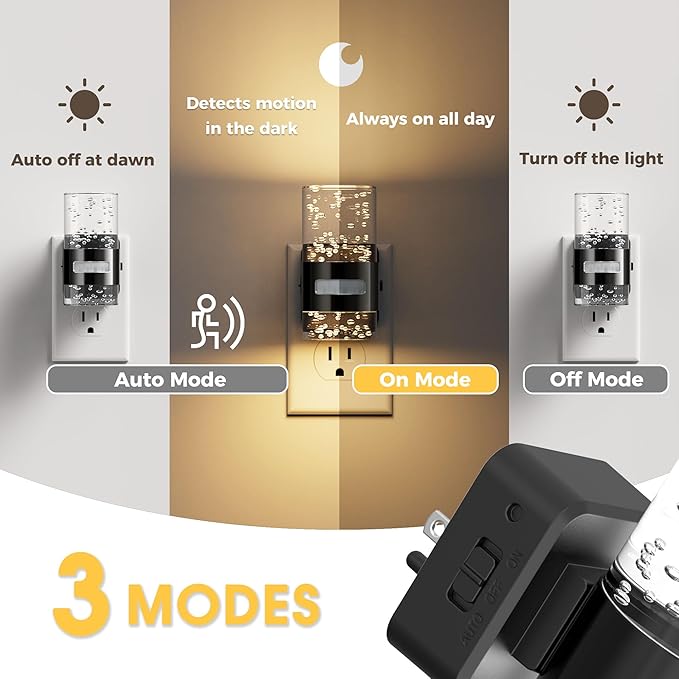 L LOHAS LED Motion Sensor Night Light,Dimmable Night Lights Plug into Wall, 3000K Night-Lights with 0-100 LM Adjustable, Acrylic Bubble Plug in Nightlight for Bathroom Hallway Nursery