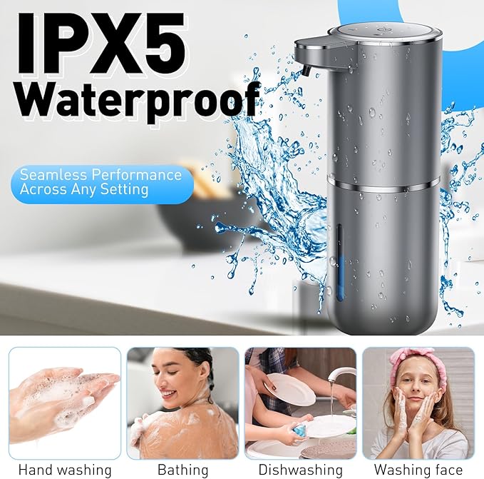 Fantictas Automatic Foaming Soap Dispenser Foaming Hand Sanitizer Touchless 1500mAh Soap Dispenser Rechargeable with Sensor for Bathroom Kitchen 13.5oz/380ml