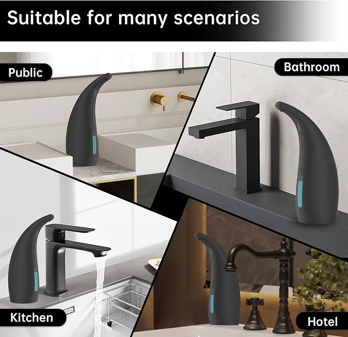 Automatic Liquid Soap Dispenser,300ML Touchless 4 Gear Adjustable,Countertop Electric Battery Operated Hand Soap Dispenser with Sensor for Bathroom,Kitchen,Office（Black）