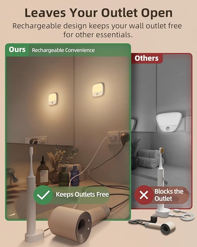 EZVALO Rechargeable Motion Sensor Night Lights, 2 Pack Magnetic Stick-On LED Lights with 3 Color Temperatures, Adjustable & Memory, Cordless Night Light for Closet, Bedroom, Hallway, Stairs, Bathroom