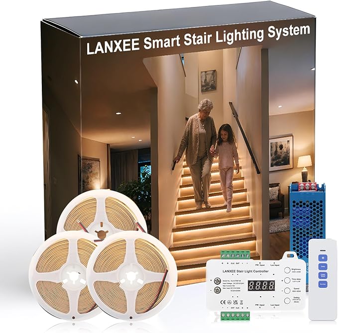 Smart Motion Sensor Stair Light for Indoor, No Wiring Required 40 inches Long COB LED Stair Lights Indoor with Remote Controller (Cool White 6000K, 16 Stairs)