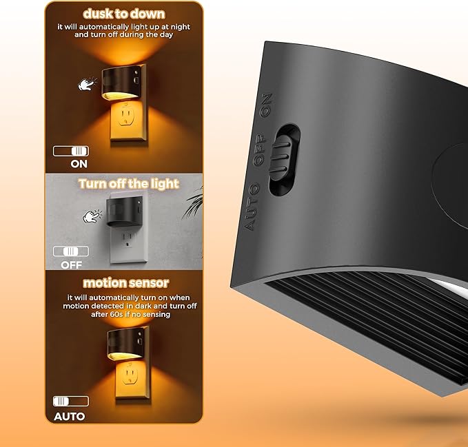 L LOHAS LED Night Light with Motion Sensor & Dusk to Dawn Sensor, Night Lights Plug into Wall with 30-100lm Adjustable Brightness, Dimmable Night Light for Bathroom Hallway, 1600K Amber, 2 Pack