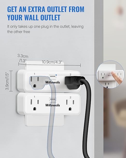 Remote Control Outlet with 4 Independent Control Sockets, WILAWELS Wireless Light Switch, Expandable Remote Outlet Switch forChristmas Tree Lights, String Lights, 15A/1875W/125V, FCC Listed