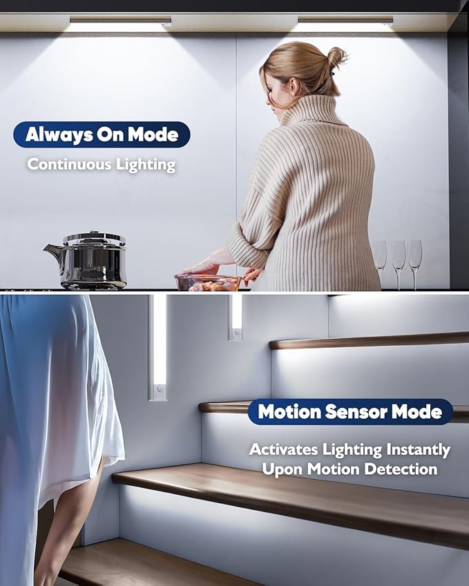 Under Cabinet Lighting, 2200mAh 10 Inch Battery Operated Rechargeable Motion Sensor Night Lights Indoor, LED Magnetic Wireless Closet Light, 6500K Dimmable Counter Lights for Kitchen, Home, 5 Packs