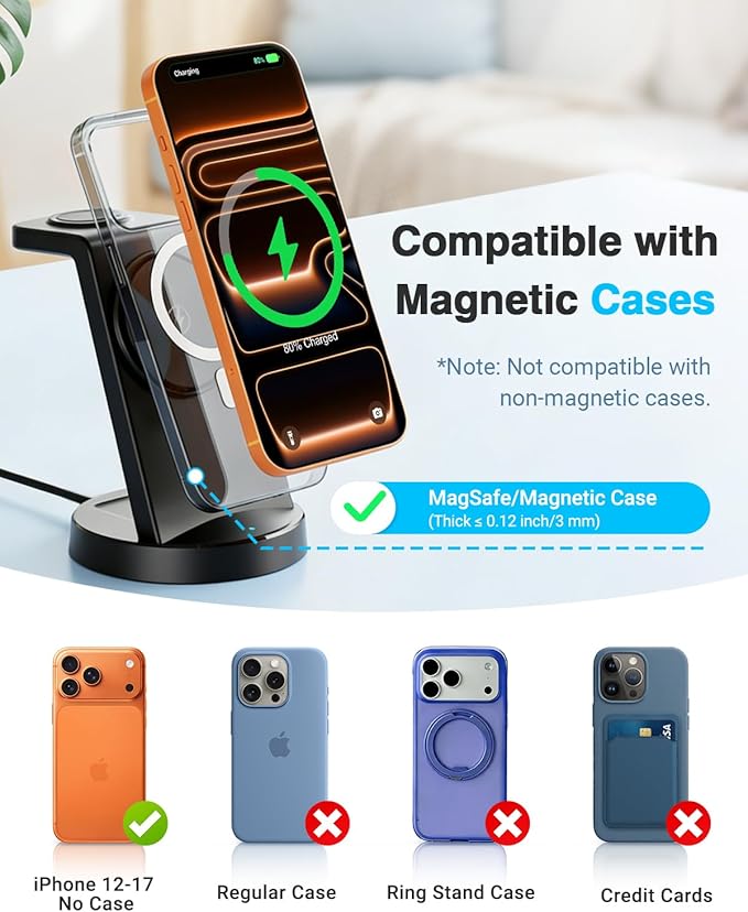 25W Magnetic 3-in-1 Wireless Charging Station for Apple Multiple Devices: Qi2.2 Fast Charger Stand for iPhone Air 17 16 15 14 13 12 Pro Max, Apple Watch and AirPods-Perfect for Business and Travel