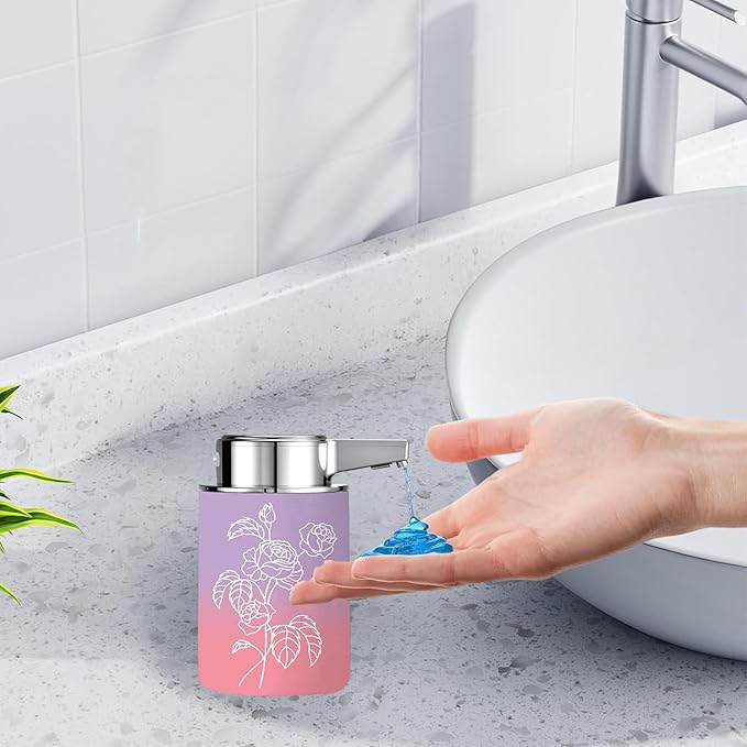 Automatic Soap Dispenser,soap Dispenser Dish soap Dispenser Hand Bathroom Touchless with Infrared Sensor（White Rose）