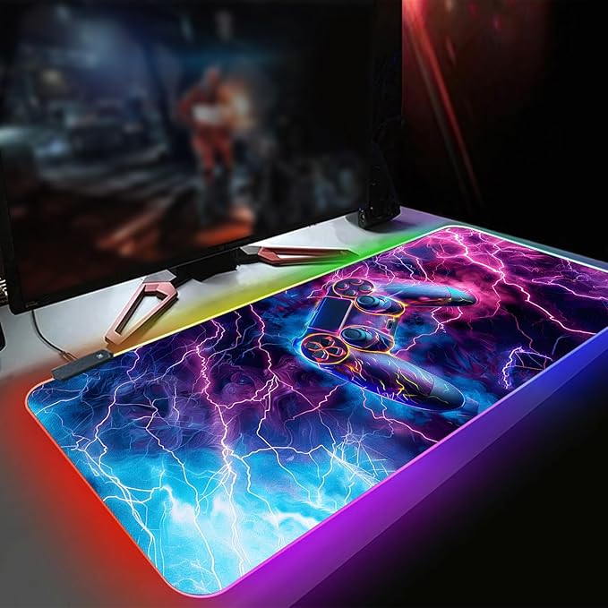 XL Led Gaming Mouse Pad with 14 Light Modes - Light Up Gamer Mouse Pad,31.5 x 11.8in Non-Slip Gamepad Style RGB Large Gamer Mousepad,Black Long Glowing Gaming Accessories for Desk,Waterproof