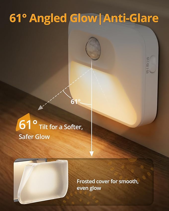 Lyridz Rechargeable Sync Motion Sensor Night Lights with 3-in-1 Charging Dock, Stepless Dimmable Indoor Step Light for Stairs, Hallway, Bathroom, Bedroom, Pets and Nursery, 3 Pack