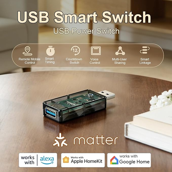Fugetek Matter Smart USB Plug/Switch, Compatible with Alexa, Siri, Hey Google, Apple Homekit, Matter over WiFi (2 Pack)
