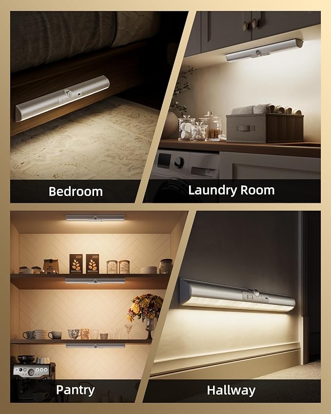 EZVALO 15-inch Motion Sensor Closet Light, 1800mAh Rechargeable Battery-Operated LED Light, Rotatable Sensor, 3 Color Temperatures & Stick-On Light for Closet, Pantry, Stairs