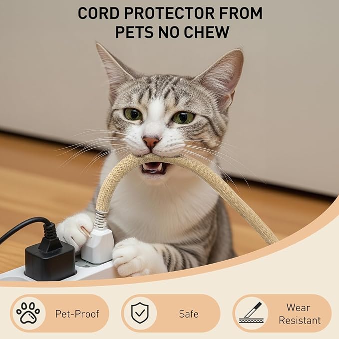 AGPTEK Cable Sleeve, 6.6ft - 1.5 inch Cable Management Desk Cord Cover Organizer Wire Hider for Home Office Computer TV Wire Loom Tubing Pet Proof Cord Protector from Cat Dog Chewing, Wood Color