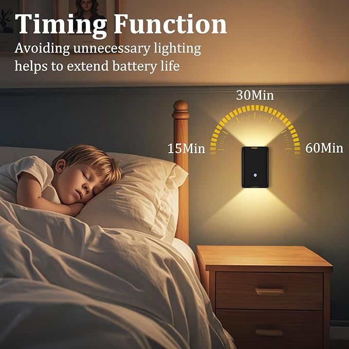 Battery-Operated Motion Sensor Wall Light: 5000mAh Rechargeable Wall Sconce Set of 2 Motion Sensored Closet Light Magnetic Stair Lights Indoor Wireless Wall Sconces Night Light for Bedroom Hallway