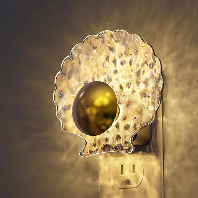 L LOHAS LED Shell Night Light, 2 Pack, Night Lights Plug into Wall, Dimmable Nightlights Plug in with Light Sensor, 0-100LM, 3000K Soft White, LED Nightlights for Hallway Bedroom Stairway