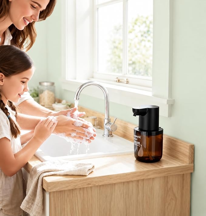 Automatic Soap Dispenser Touchless, 4-Level Adjustable Liquid Soap Dispenser, 13.5oz/400ml USB Rechargeable, IPX5 Waterproof, Countertop or Wall Mount, for Kitchen Bathroom, Black