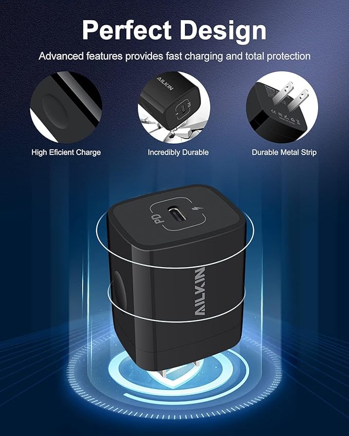 iPhone 17 16e USB C Wall Charger Adapter [60W/6FT] USB Type-C to USB-C Cable, Fast Charging 3.0 Block Plug Cube Brick Box, Android USBC to C Phone Power Charger Cord for iPhone 16e 16 Pro Max Plus 15