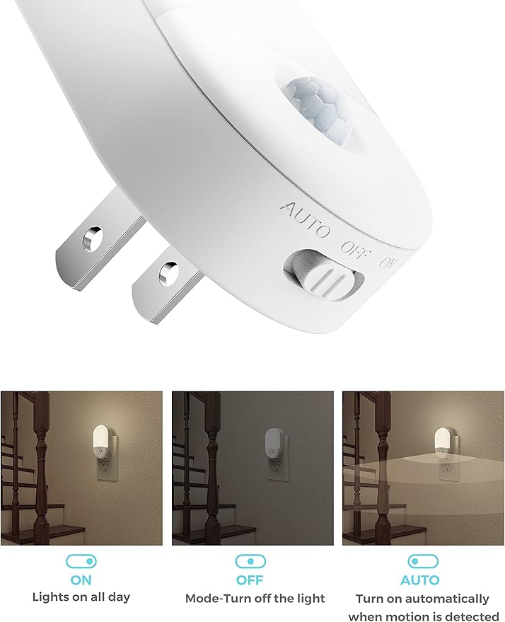 L LOHAS LED Motion Sensor Night Light, [2 Pack] Motion Activated Night Light, Daylight White, Adjustable Brightness, Motion Sensor Light Indoor Plug in for Nursery, Kids, Bedroom, Bathroom Nightlight