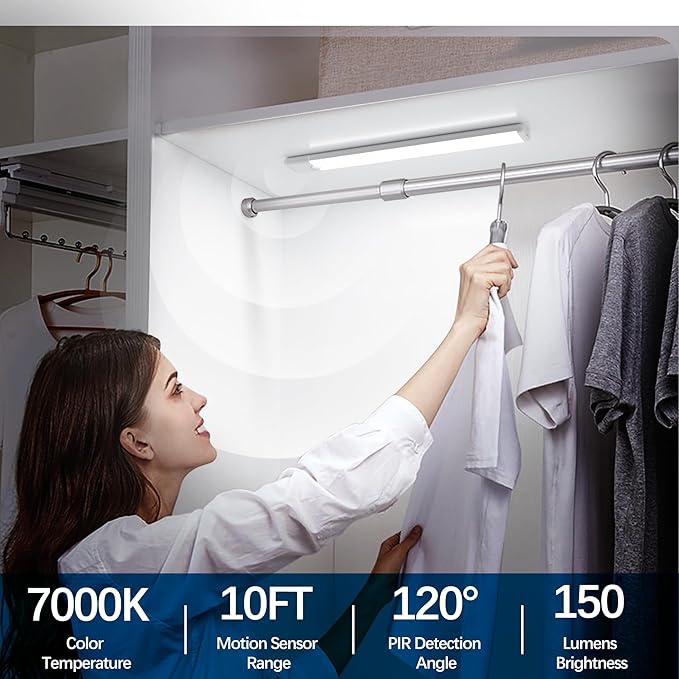 Motion Sensor Under Cabinet Lights, Magnetic Rechargeable Under Counter Closet Light, Wireless Night Light Bar Stick-On, 5-Pack, 6500K Cool White