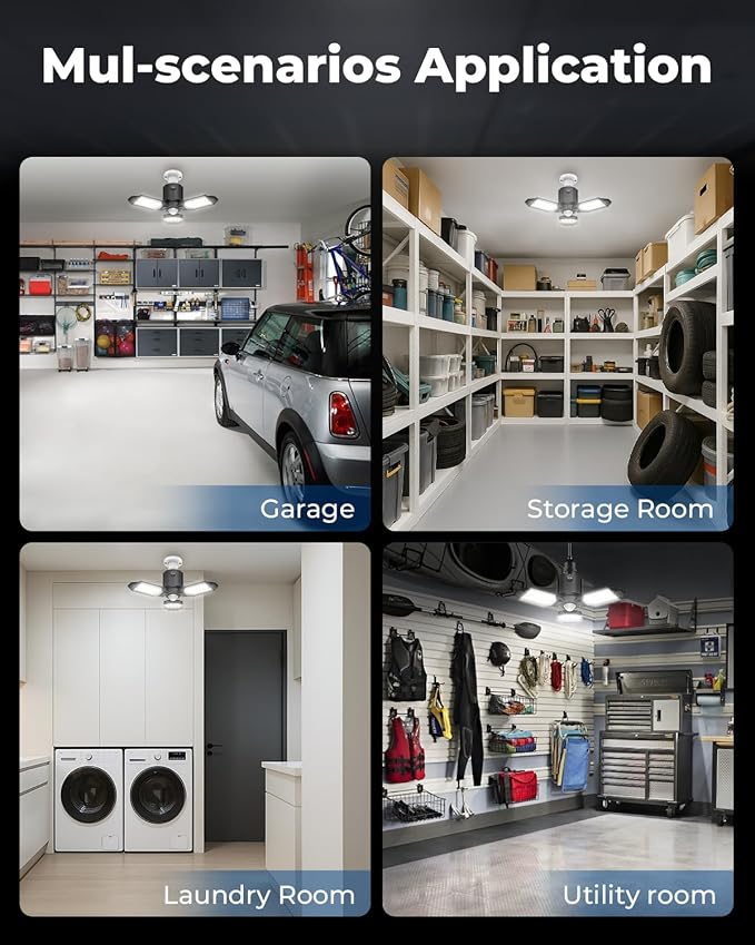 toberich Motion Sensor Garage Light, 8000LM LED Garage Lights Motion Activated, 3 Switch Modes, 6500K Indoor Motion Sensor Light Bulb for Garage, Stairway, Laundry Room, Basement (1 Pack)