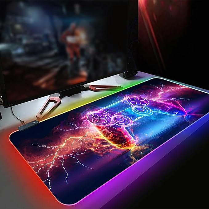 XL Led Gaming Mouse Pad with 14 Light Modes - Light Up Gamer Mouse Pad,31.5 x 11.8in Non-Slip Gamepad Style RGB Large Gamer Mousepad,Black Long Glowing Gaming Accessories for Desk,Waterproof