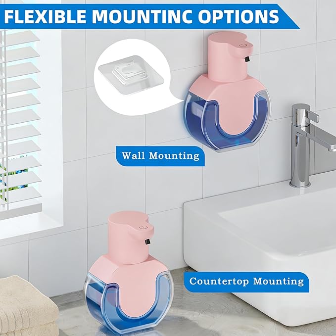 Automatic Soap Dispenser Touchless,Rechargeable Foaming Soap Dispenser,15oz/420ml Smart Hand Soap Dispensers,4-Level Adjustable,Wall Mount for Bathroom Kitchen Dish Soap,Hands-Free (Pink)
