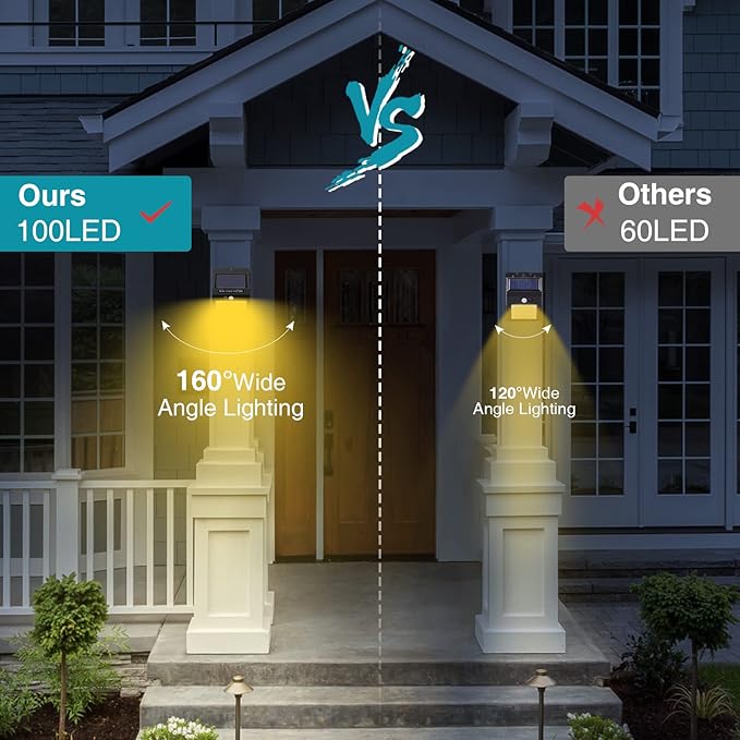 kolpop 6 Pack Solar Motion Lights Outdoor, 3 Modes/100LED Security Wireless IP65 Waterproof Wall Outdoor for Front Door, Backyard, Garage, Deck(Warm White)