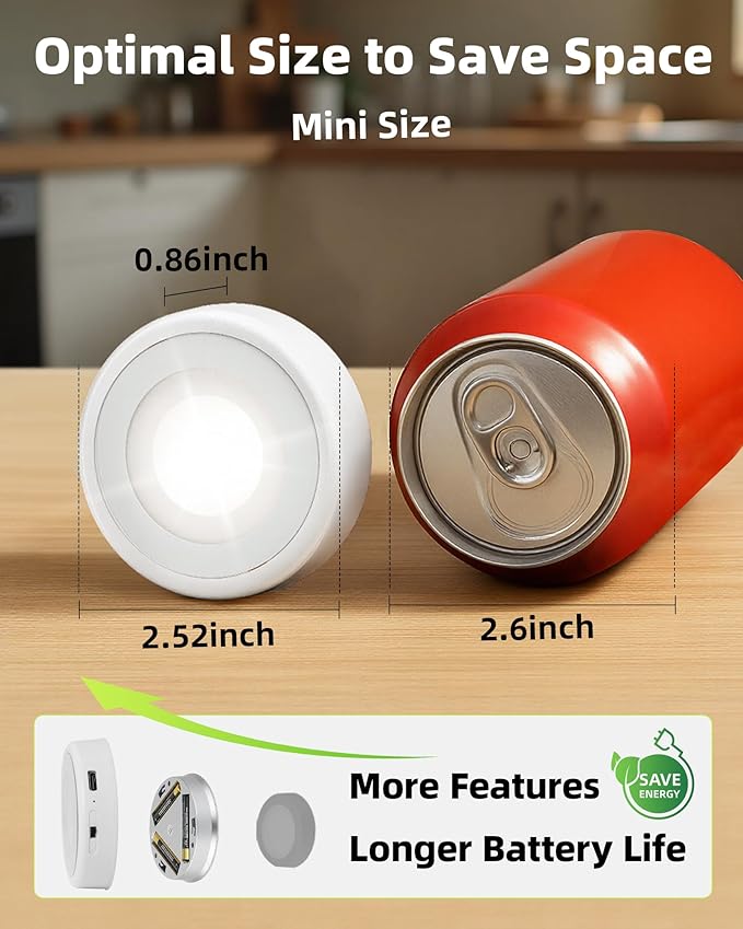 EZVALO LED Puck Lights, 6Pack Rechargeable Battery Touch Light, 2.5'' Mini Tap Lights, Wireless Closet Light, Under Cabinet Lighting, 3 Color & 83 RGB, Stick On Lights for Kitchen,Pantry,Shelves