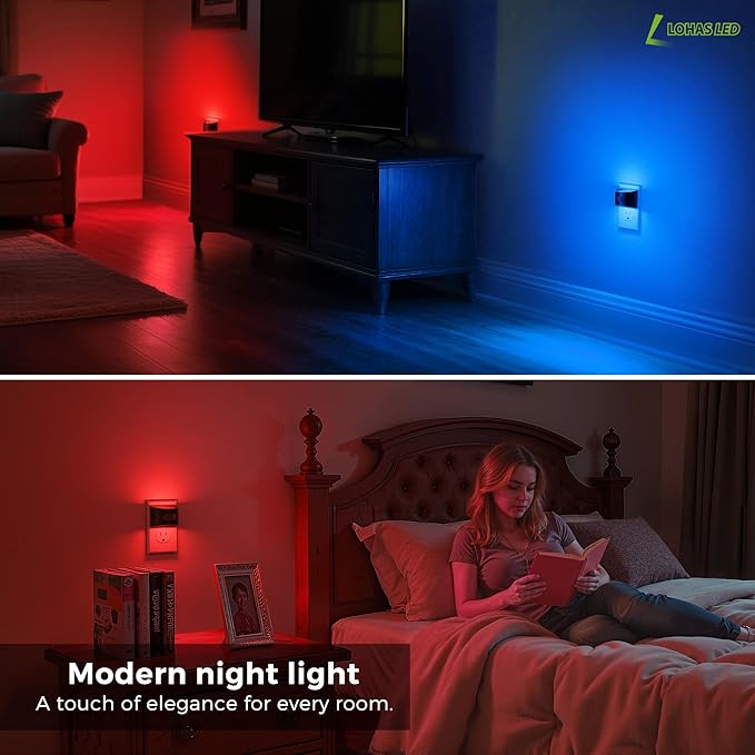 L LOHAS LED Night Light with Motion Sensor & Dusk to Dawn Sensor, Night Lights Plug into Wall with 30-100lm Adjustable Brightness, Dimmable Night Light for Bathroom Hallway, Red, 2 Pack