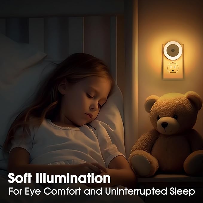 Briignite LED Baby Night Lights Plug into Wall [4Pack], Nightlight with Light Sensors for Kids Room, Bathroom Stair Lights, Hallway Light, Warm White