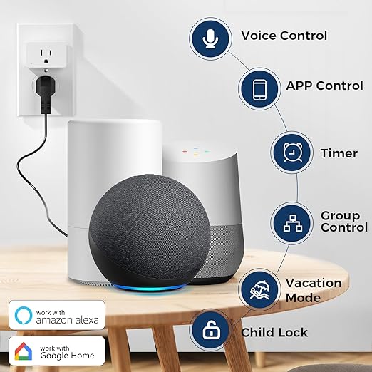 4 Pack Smart Plugs, WiFi Outlets Work with Alexa&Google Assistant, 15A/1800W Max, Smart Sockets with APP Control, Timer Plug with Group Control, No Hub Required, ETL & FCC Certified, 2.4Ghz only
