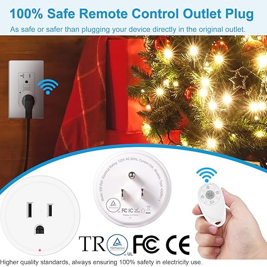 Remote Control Outlet,Greencycle Remote Light Switch and Plug,Wireless Light Switch,500ft Range,No Wiring Needed,15A/1500W for Household Appliances,FCC Certified,White