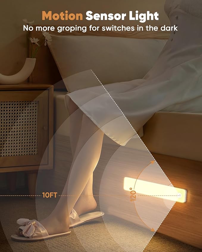 13inch Under Cabinet Lighting, Motion Sensor Light Indoor, Rechargeable Closet Lights Battery Operated, Wireless Dimmable LED Cabinet Lights, Under Counter Lights for Kitchen Warm Color-2 Pack