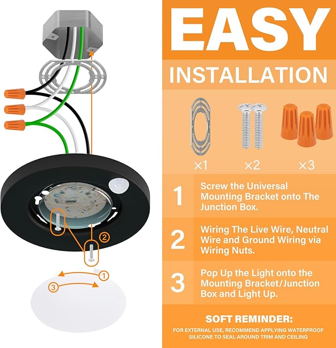 4 Inch Field Selectable 5CCT Black LED Motion Sensor Ceiling Light, 120V Wired Closet Light, 10 Watts, 600Lm, CRI80+, Non-dimmable, ETL Certified, Wet Location, Round, 4 Packs