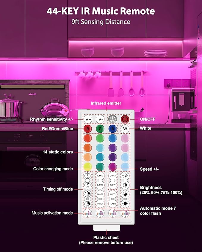 ASOKO 200 Lumens RGB Under Cabinet Light Plug in, 3 Pack 12 inch Linkable Counter Lights, Music Sync RGB LED Strip Lights with APP & Remote Control, Ambient Lights for Room Decor
