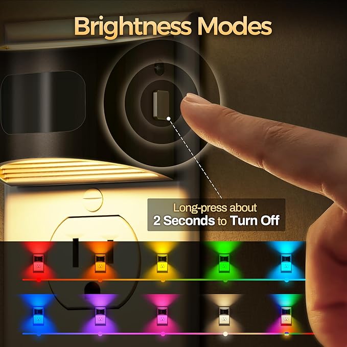 DORESshop LED Night Light[2 Pack], Night Lights Plug into Wall, 8-Color RGB LED Nightlight with Motion Sensor, Dusk to Dawn Sensor, Nightlights for Adults, Bedroom, Bathroom, Hallway