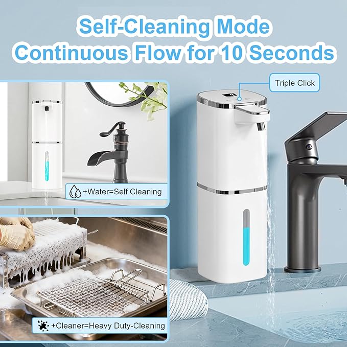OHIFAST Automatic Liquid Soap Dispenser Touchless, USB Rechargeable Smart Hand Soap Dispenser, 9-Level Adjustable, Physical Button Operation, 13.5oz/400mL Wall Mounted for Bathroom Kitchen Dish Soap