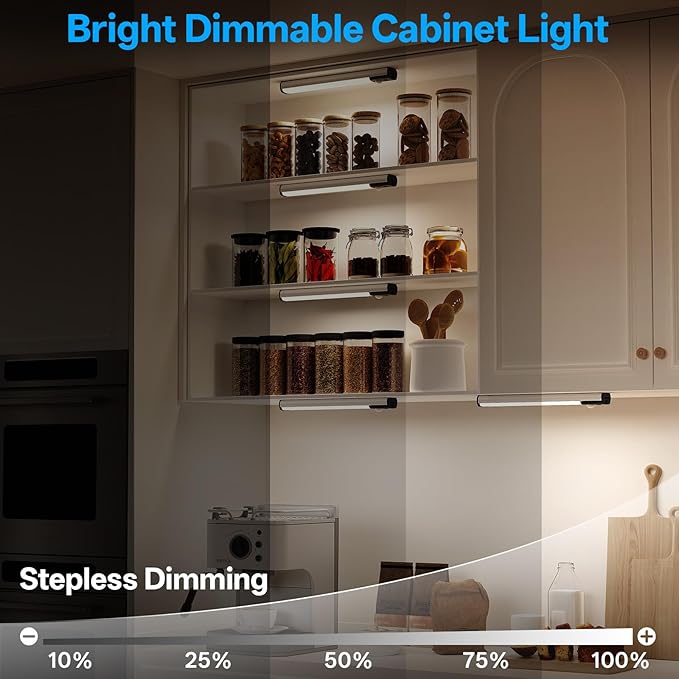 Under Cabinet Lighting,LED Closet Lights,Rechargeable Motion Sensor Light Indoor,3 Colors Dimmable,Magnetic Installation for Kitchen,Wardrobe,Bedroom,Drawer 6Pack