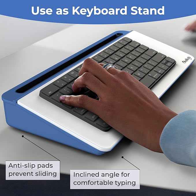 Chalkola Blue Glass Desktop Whiteboard with Storage - Dry Erase Board, Work Desk Organizers, Computer Keyboard Stand, Home Office Desk Accessories, Workspace Desktop Buddy
