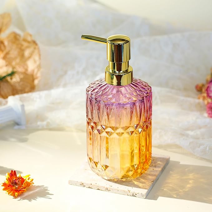 YunNasi Soap Dispenser with Pump, Refillable Liquid Hand Soap Dish Soap Dispensers for Bathroom Counter, Kitchen Sink (PurpleOrange)