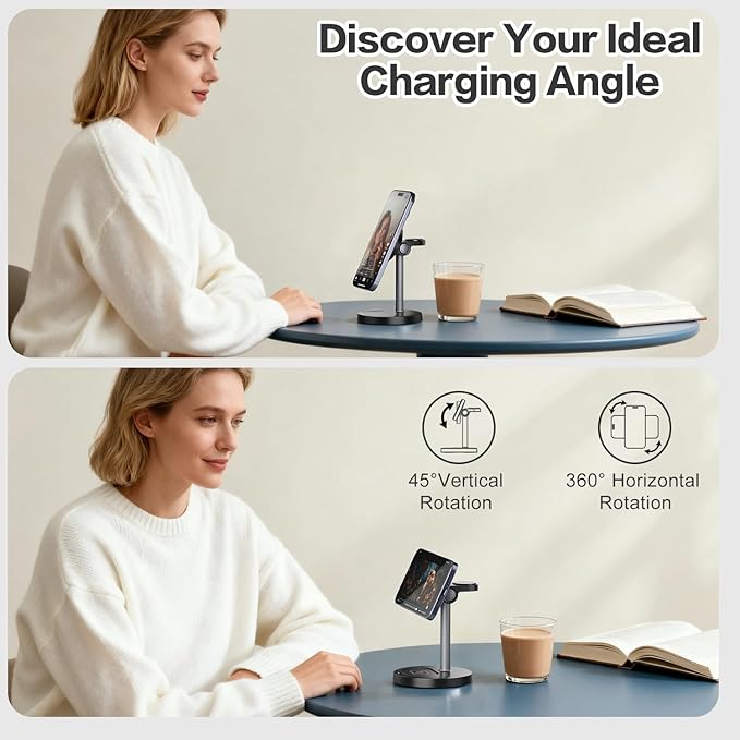 3 in 1 Wireless Charging Station Compatible with MagSafe, 15W Fast Charging Magnetic Mag-Safe Charger Stand for Apple iPhone 17 16 15 14 13 12Series Apple Watch AirPods Pro 4 3 2, Gifts for Men Dad