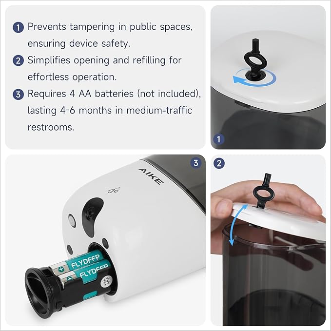 AIKE Liquid Automatic Wall Mount Soap Dispenser,Battery Operated Model AK1216,White