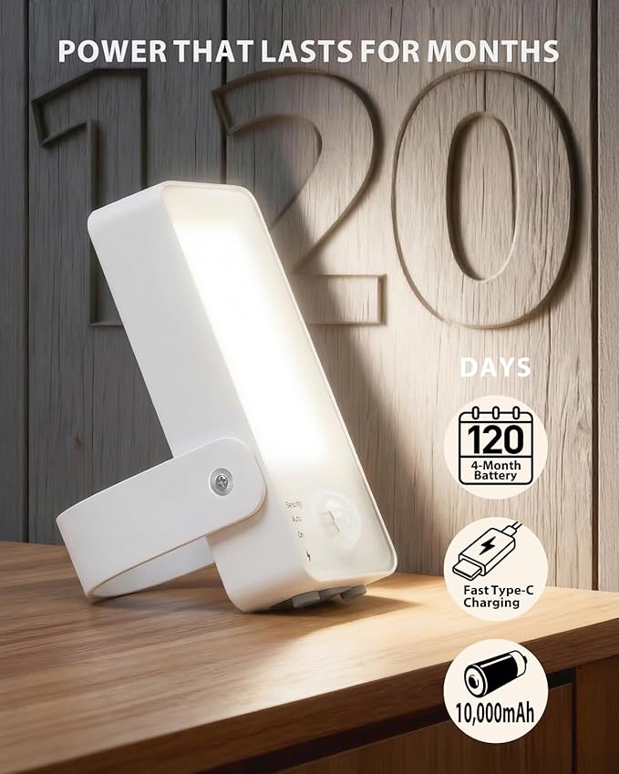 KMSCO Battery Motion Sensor Light Outdoor, Motion-Sensing Security Light with Remote Control, 10000mAh 600 Lumens IP65 Waterproof, Ideal for Porches,Garages,Yards (White, 1 Pack)