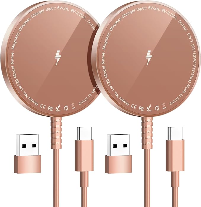 Magnetic Wireless Charger for iPhone: Compatible with Magsafe Charger iPhone 17 16 15 14 13 12 Series & Airpods 4 3 2 Pro-Fast 15W Max Charging Pad Strong Magnet, Dual USB-C/A Ports-Home Office Travel