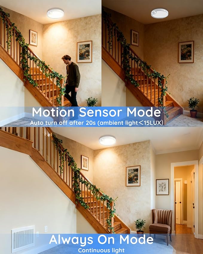 Rechargeable Motion Sensor Closet Light - IP54 Waterproof Shower Light Indoor, Wireless Battery Operated Ceiling Lights, 3CCT Cordless Motion Activated Light for Shower Bathroom Stairs Hallway