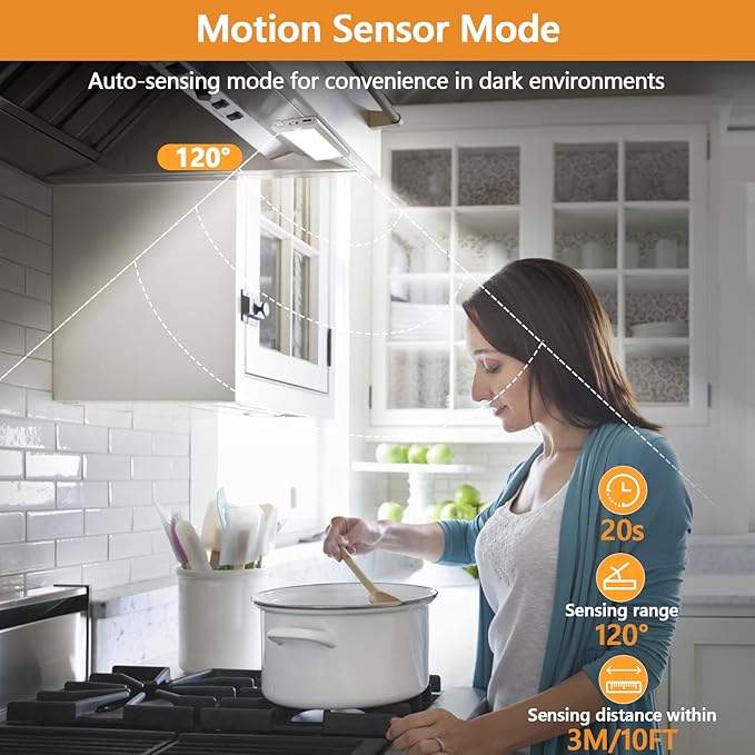 Under Cabinet Lights 2 Pack, 60 LED Dimmable Motion Sensor Light Indoor, Wireless USB Rechargeable with 3 Color Modes & Magnetic Mount for Kitchen, Pantry, Wardrobe, Storage, Hallway