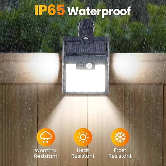 Clip On Solar Lights Outdoor,Motion Sensor Outdoor Lights, 72LEDs 600LM Clip on Solar Fence Lights Outdoor Waterproof LED,Solar Lights for Wall Fence,Deck, Gutter,Camping (4, Black)