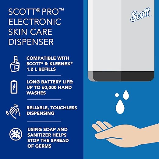 Scott® Pro™ High Capacity Automatic Soap and Hand Sanitizer Dispenser (32499), Touchless Dispensing, White, 1.2 L Capacity, 7.29" x 11.69" x 4.0" (Qty 1)