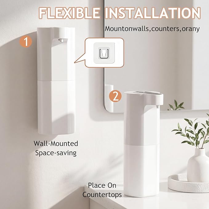 Automatic Soap Dispenser Touchless, Liquid & Foaming Soap Dispensers, USB Rechargeable Smart Hand Soap Dispenser, 3-Level Adjustable, 12.2oz/360ml (2 Pcs Foam Set White)