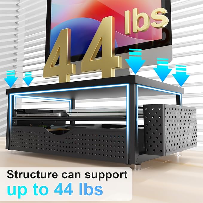 gianotter Monitor Stand Riser, Office Desk Shelf Organizer, Desk Organizer with Drawer and Pen Holder, 2-Tier Computer Stand, Office Organization (Ink)