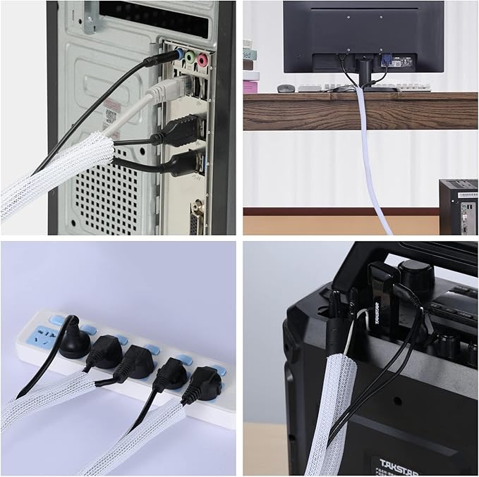 AGPTEK Cable Sleeve, 2Pack 5ft - 1.6 inch Cable Management Desk Cord Cover Organizer Wire Hider for Home Office Computer TV Wire Loom Tubing Pet Proof Cord Protector from Cat Dog Chewing, White