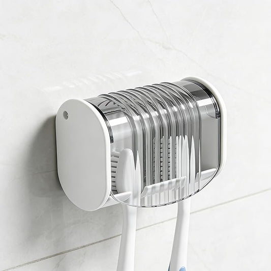 1 Pack Toothbrush Holder Wall Mounted with Cover for Bathroom, 2 Slots Toothbrush Storage Organizer for Shower, Self Adhesive Toothbrush Hanger (Grey)